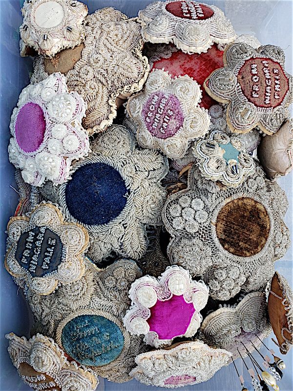 Beaded whimsy pincushions from the 1800s.