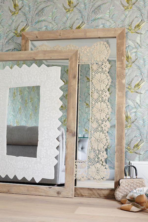 DIY lace embellished mirrors.